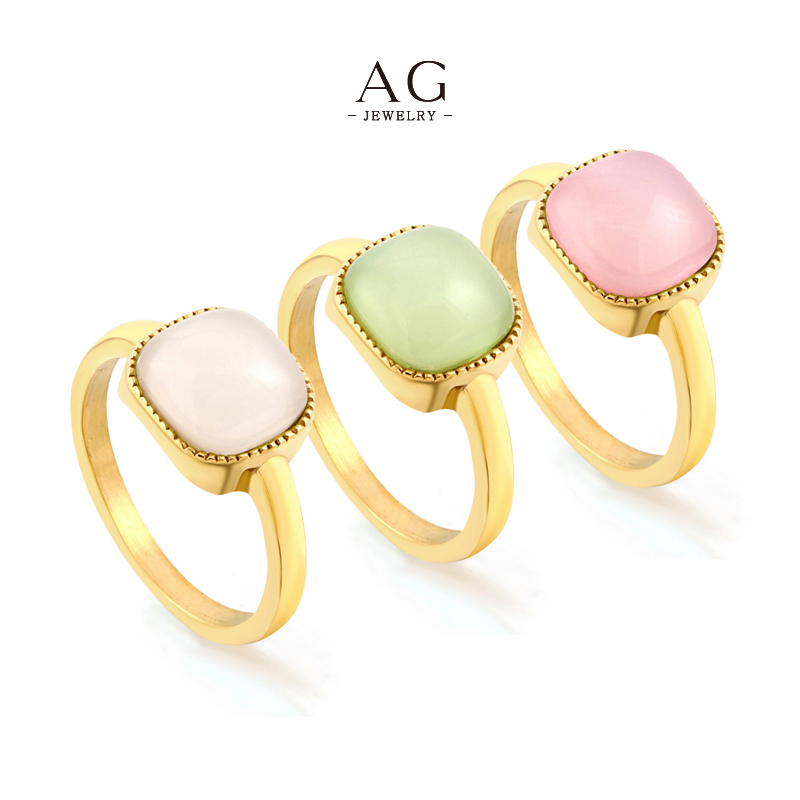 AG Square Cut Gemstone Solitaire Ring Geometric Earth Jewelry Line OEM Service AGRI1439