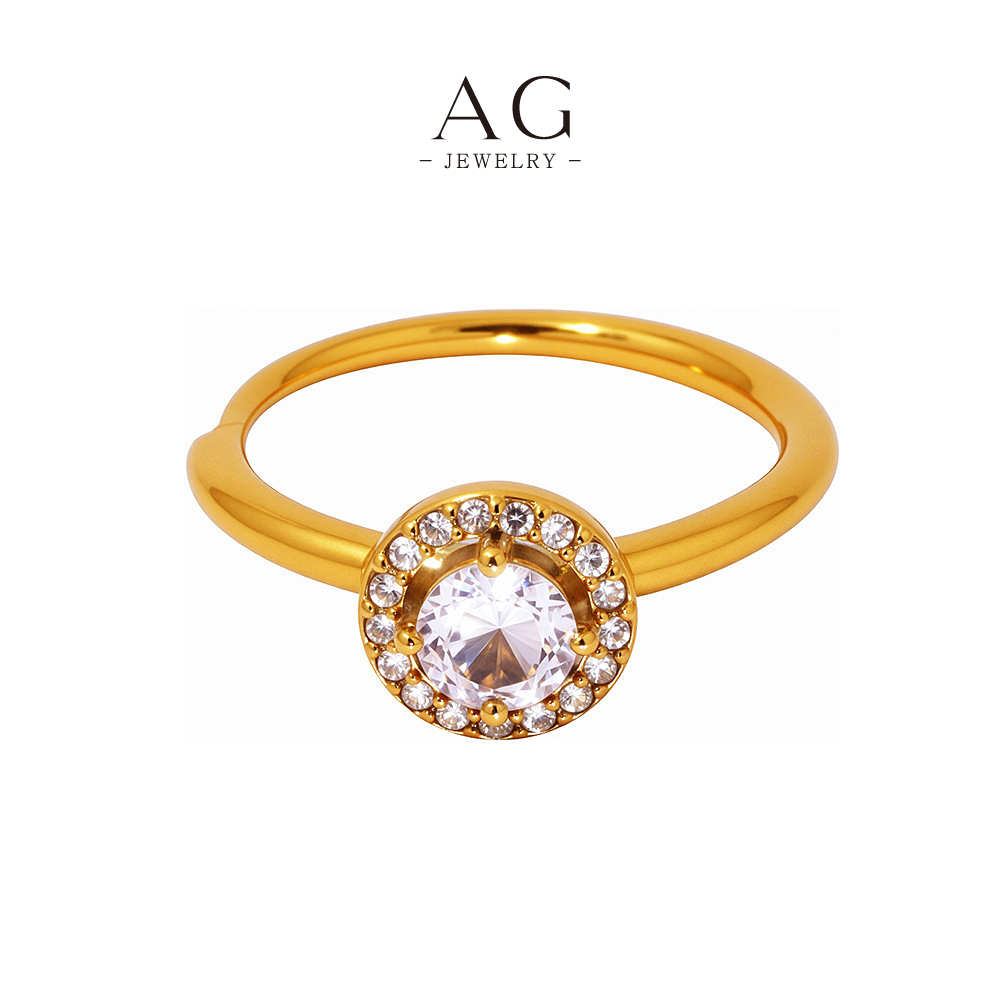 AG Stainless Steel Round Zirconia Ring Classic Design Jewelry OEM Manufacturer Small MOQ AGA011