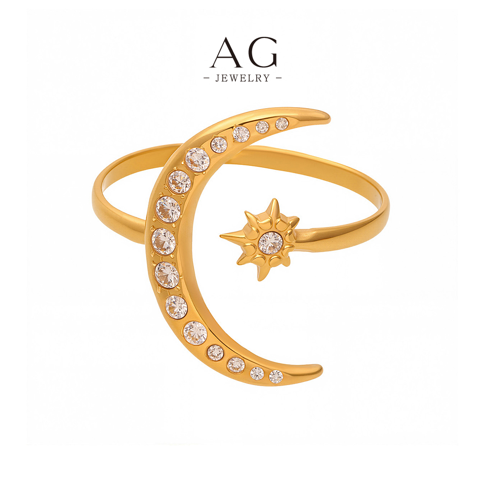 AG Stainless Steel Star Moon Ring Set Custom Jewelry Manufacturer Small MOQ AGA743