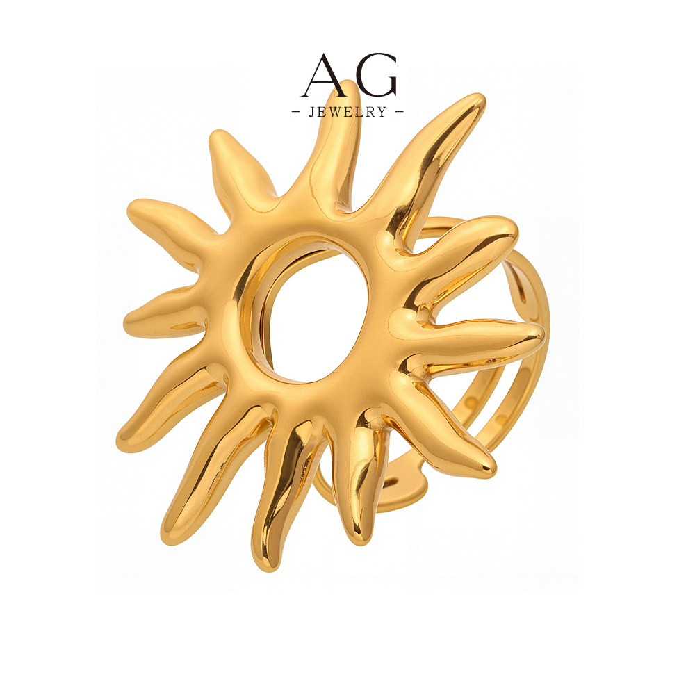 AG Stainless Steel Large Sunflower Ring Bold Floral Jewelry Factory Direct Wholesale AGA734
