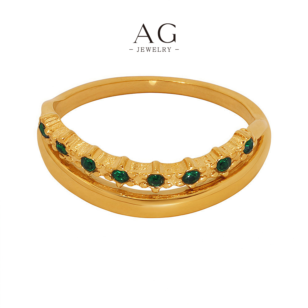 AG Stainless Steel Green Zirconia Ring Colored Gemstone Jewelry Custom Order Manufacturer AGA013