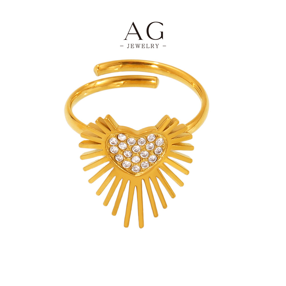 AG Stainless Steel Heart Fan Ring Unique Design Jewelry Custom Manufacturer Small MOQ AGA038
