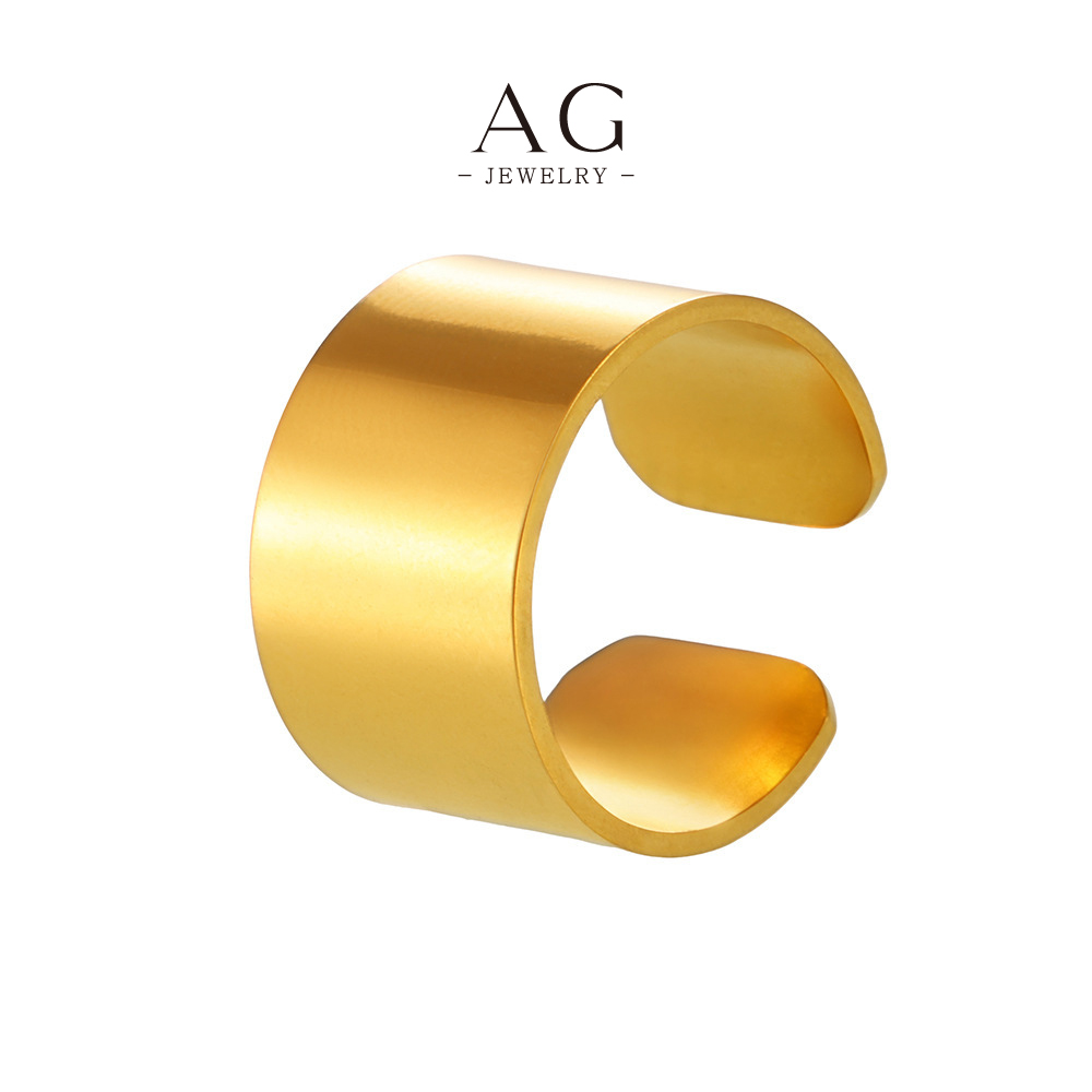 AG Stainless Steel Wide Mirror Finish Open Ring Minimalist Jewelry Bulk Order Supplier AGA006