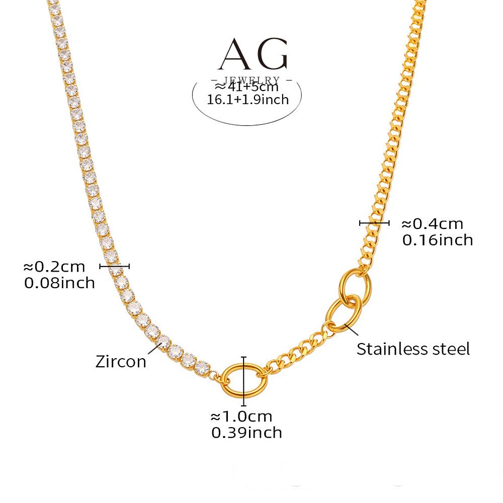AG Zircon Puzzle Link Necklace Stainless Steel Modernist Collar Jewelry AGP116