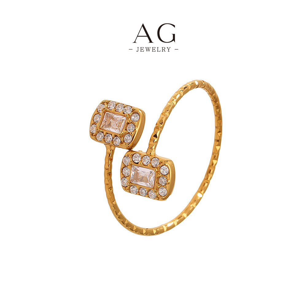 AG Stainless Steel Adjustable Square Zirconia Open Ring OEM Service Available AGA762
