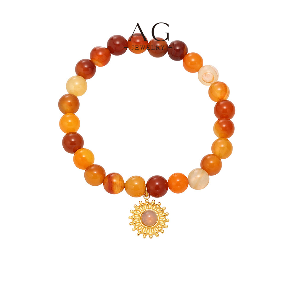 AG Stainless Steel Natural Stone Pendant Bracelet Quartz Tiger Eye Strawberry Quartz Collection AGE654