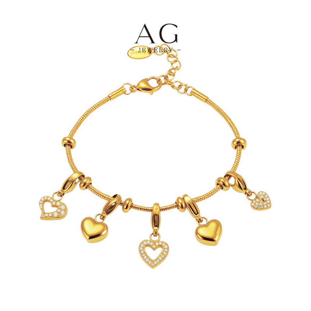 AG Stainless Steel Multi Heart Charm Bracelet Romantic Layered Gift AG JEWELRY AGE604