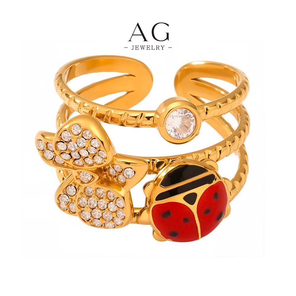 AG Stainless Steel Ladybug Ring Nature Theme Jewelry Small MOQ Wholesale Price AGA754