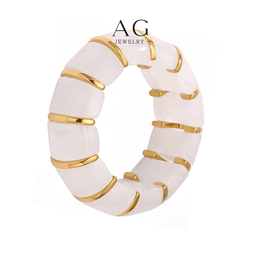 AG Stainless Steel Natural Stone Metal Spacer Bracelet Alternating Design Jewelry AGE660