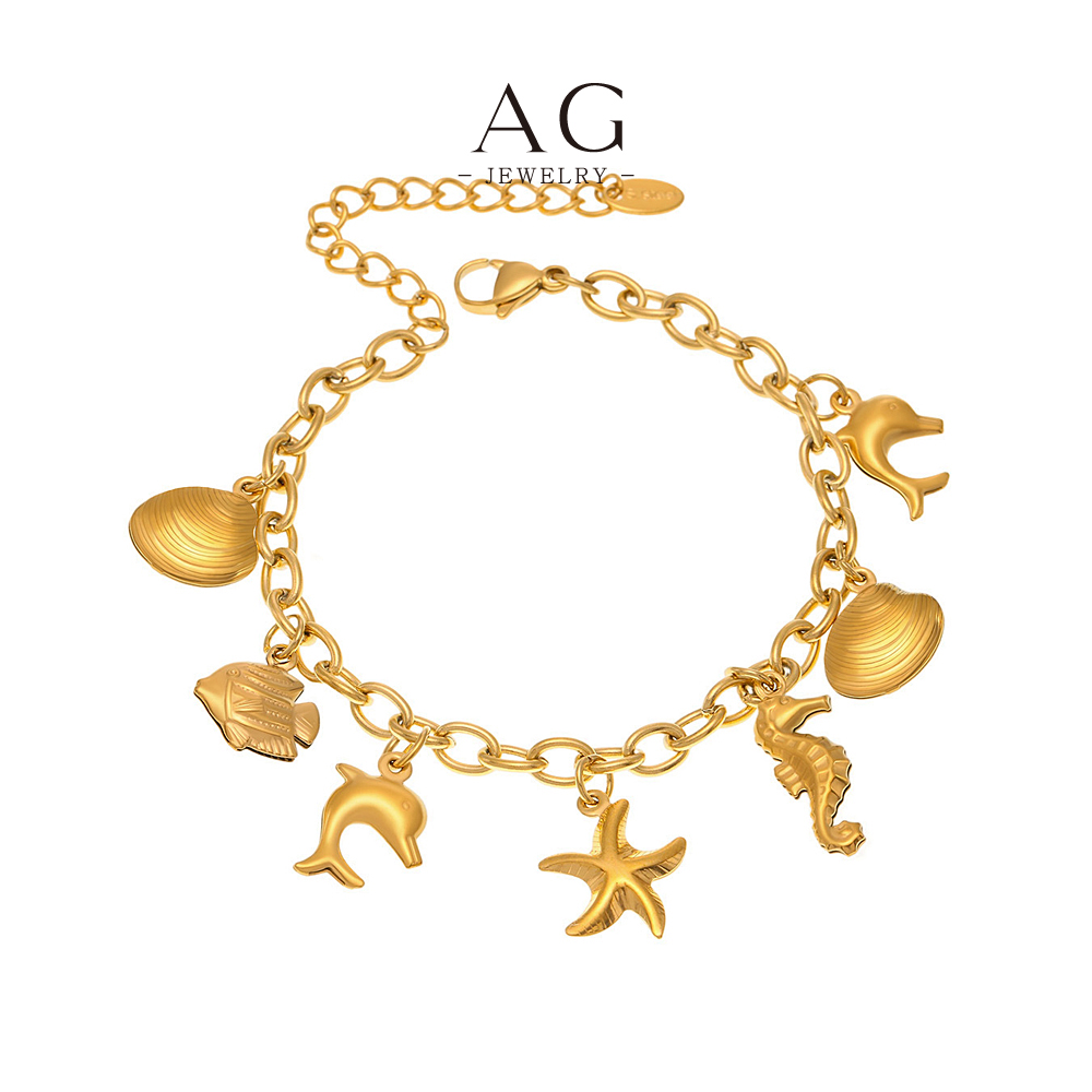 AG Stainless Steel Ocean Theme Charm Bracelet Nautical Beach Jewelry AGE636