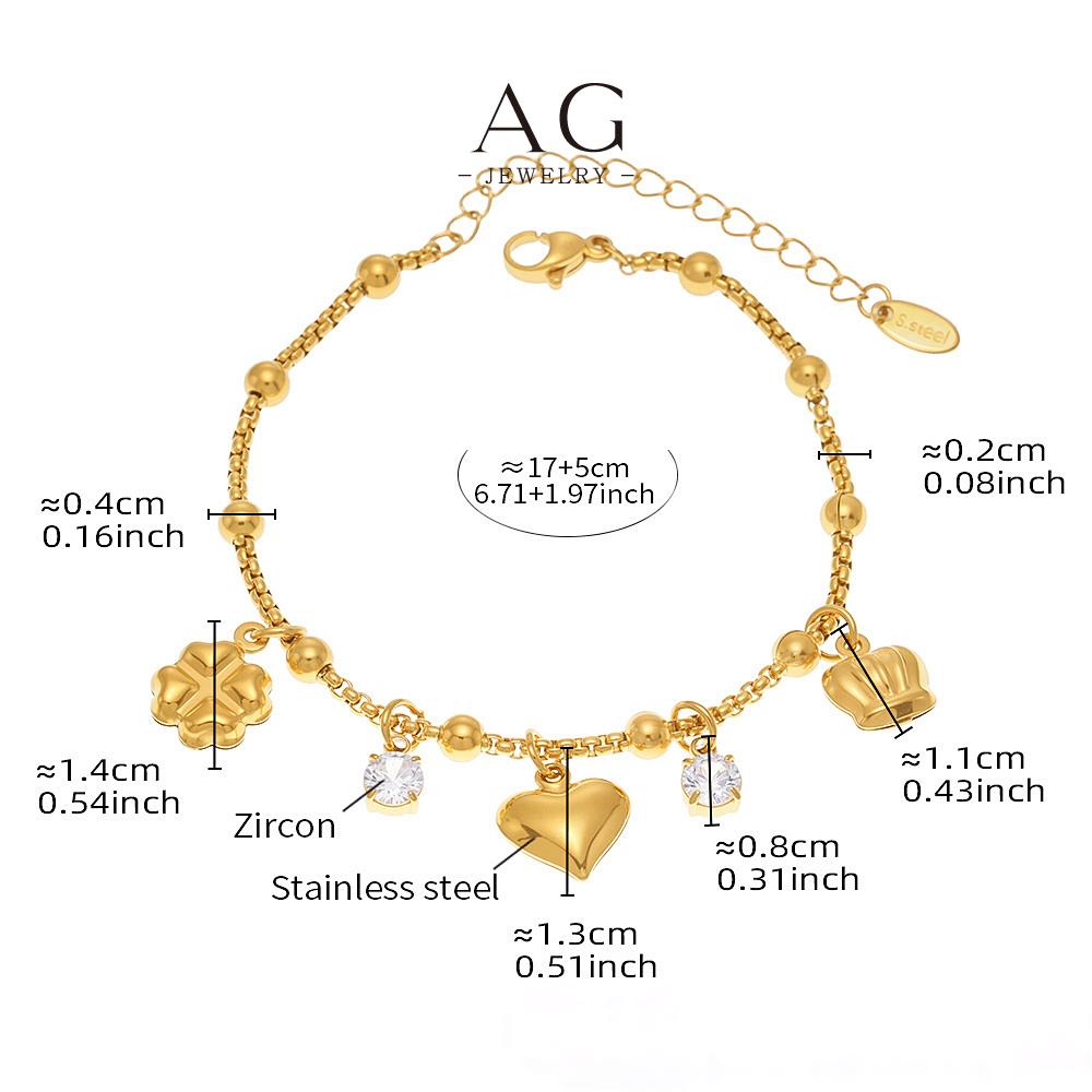 AG Stainless Steel Crystal Multi Charm Bracelet Sparkling Evening Jewelry AGE650