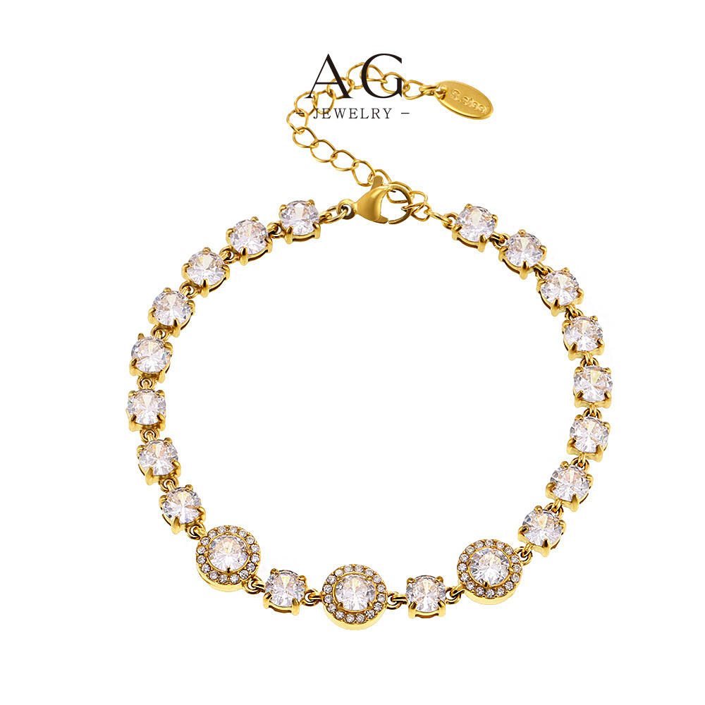 AG Stainless Steel Square Round Mixed Zirconia Line Bracelet Geometric Jewelry AGE591