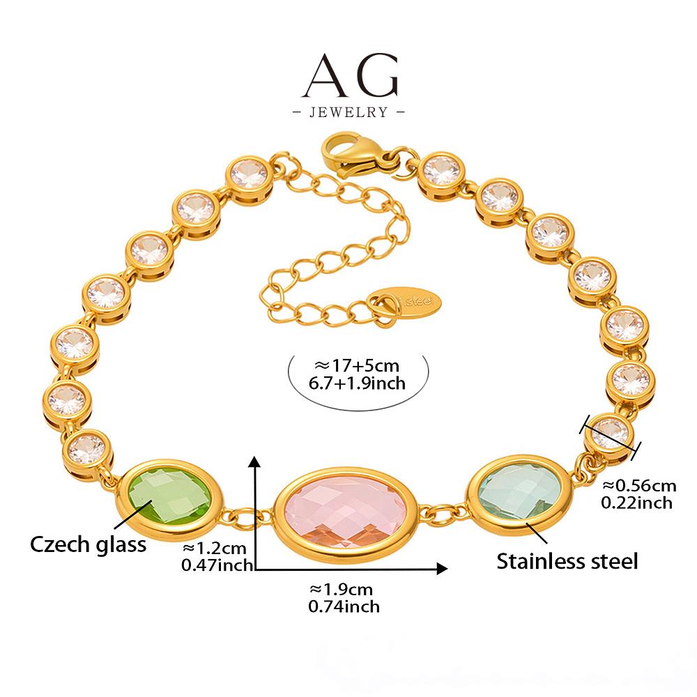 AG Stainless Steel Multi Color Oval Zirconia Bracelet Full Crystal Collection AGE655