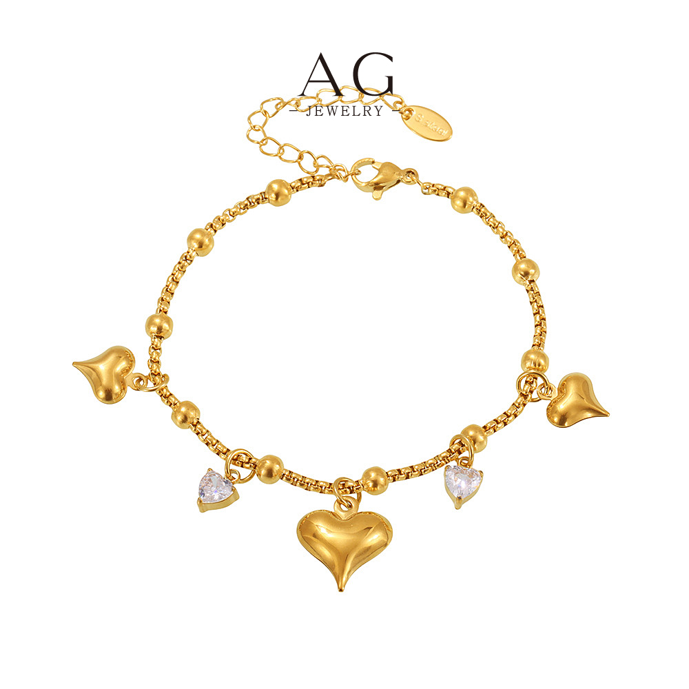 AG Stainless Steel Multi Pendant Heart Charm Bracelet Layered Gift Set AGE596
