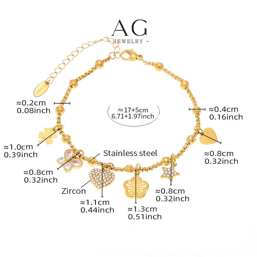 AG Stainless Steel Minimalist Multi Charm Bracelet Dainty Stacking Collection AG JEWELRY AGE652