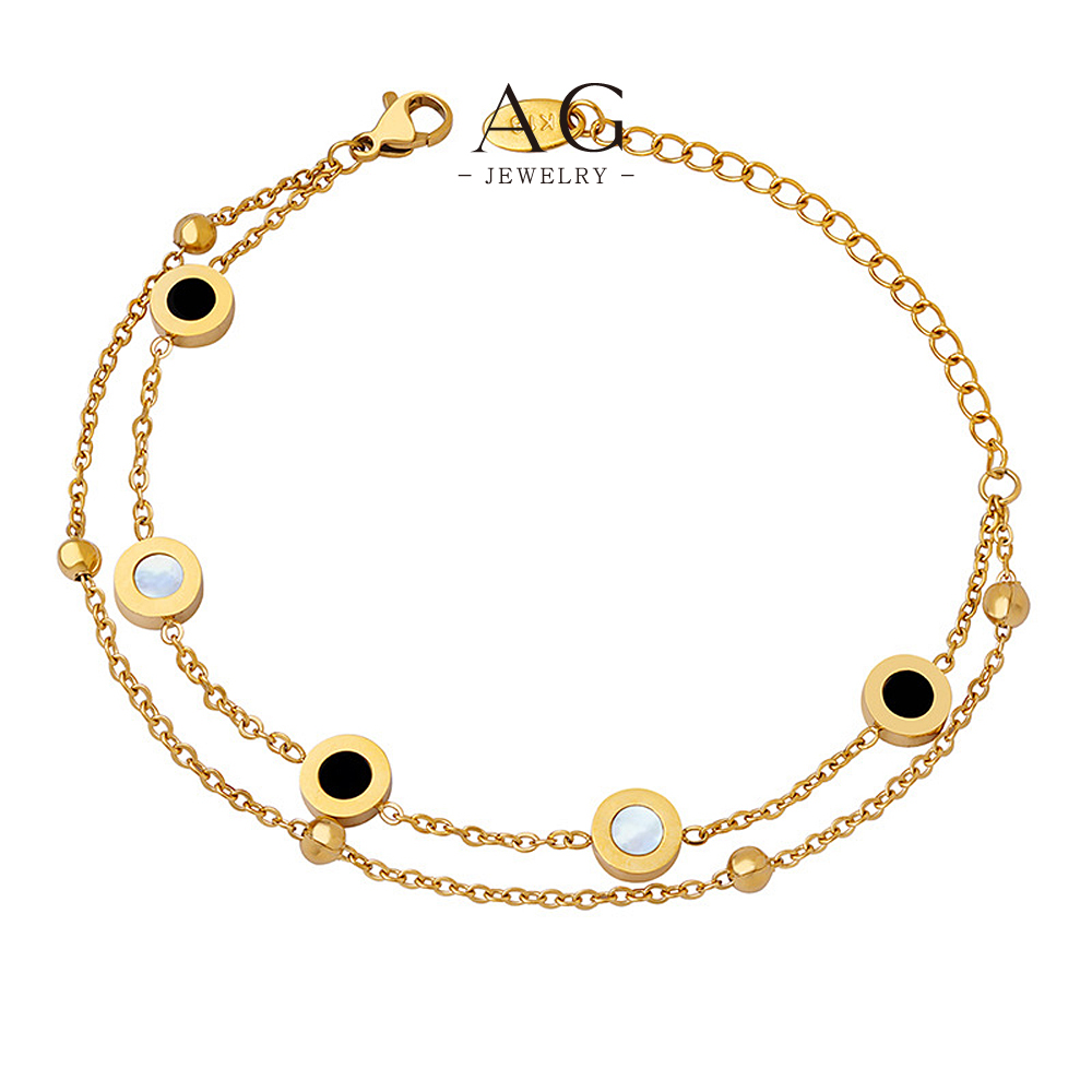 AG Stainless Steel Black White Mother Of Pearl Bead Bracelet BSCI Certified AGE144