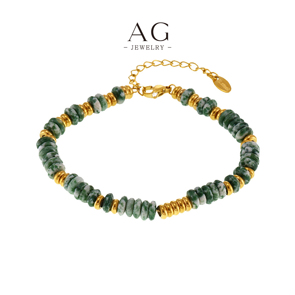 AG Stainless Steel Full Circle Natural Gemstone Bracelet Healing Crystal Jewelry AGE589