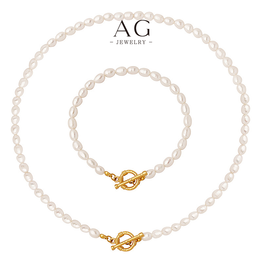 AG Stainless Steel OT Clasp Pearl Necklace Luxury Jewelry AGE349