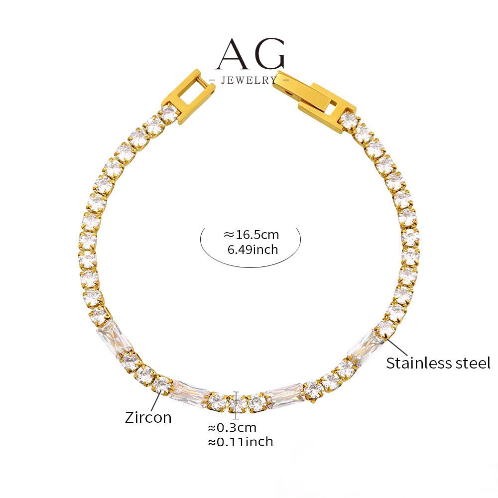AG Stainless Steel Multi Color Tennis Bracelet Rainbow Zirconia Jewelry AGE594