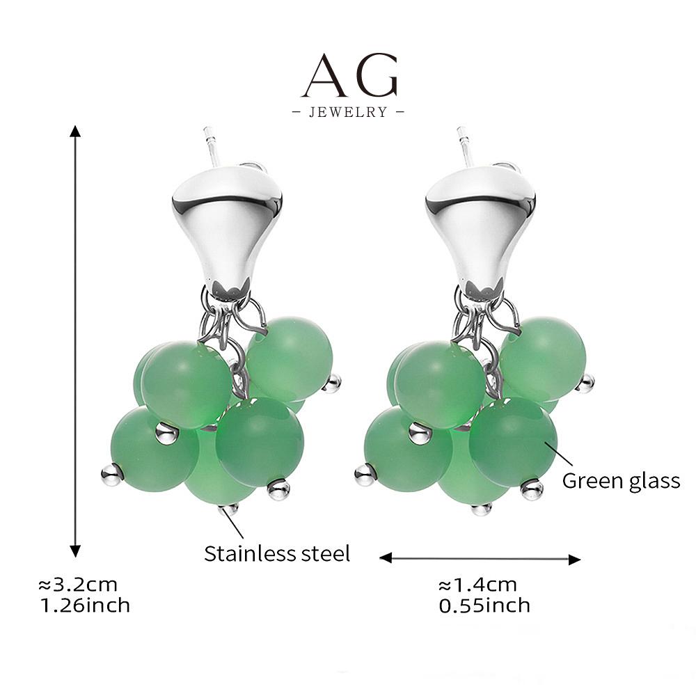 AG Stainless Steel Natural Stone Grape Cluster Earrings Unique Fruit Design AGF039