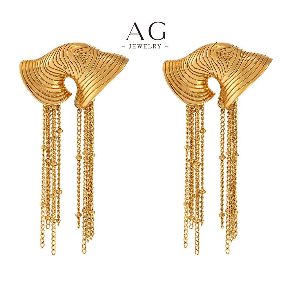 AG Stainless Steel Metal Fringe Line Earrings Art Deco Movement Jewelry AGF1453