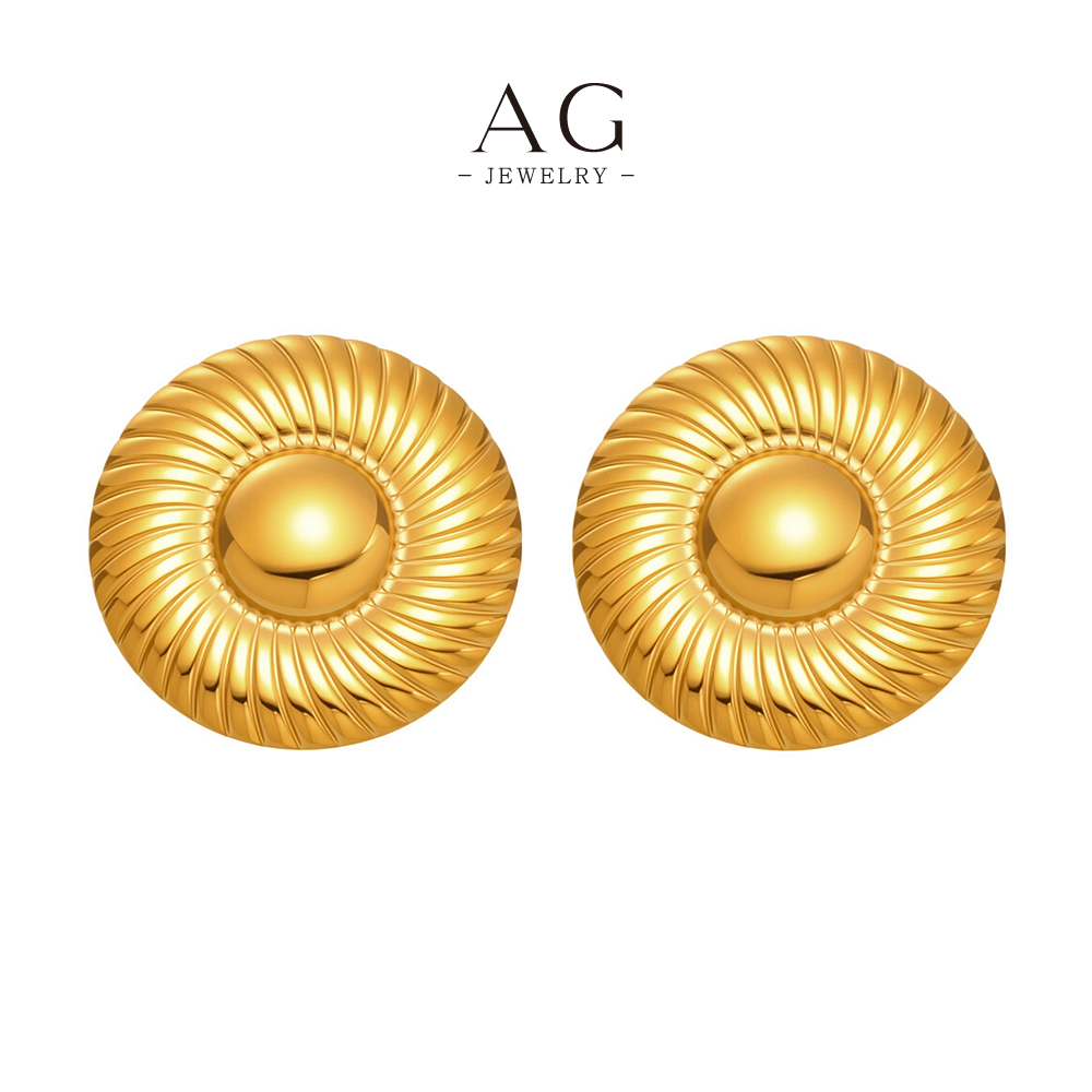 AG Stainless Steel Round Thread Stud Earrings Industrial Chic Jewelry AGF373