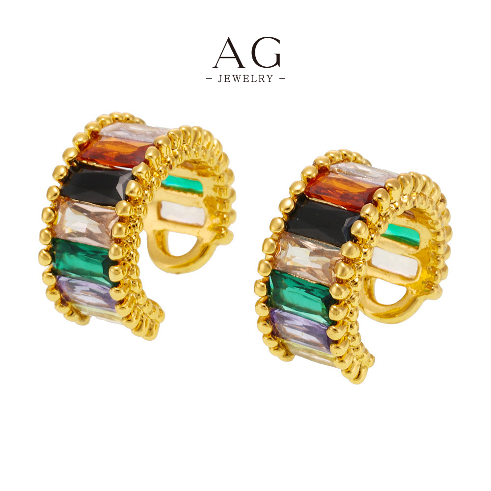 AG Stainless Steel Rainbow Zirconia Stud Earrings Multicolor Crystal Jewelry AGF1166