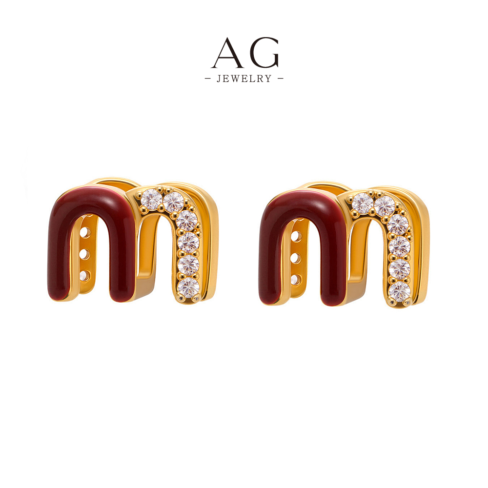 AG Stainless Steel M Initial Earrings Personalized Alphabet Jewelry AGF324