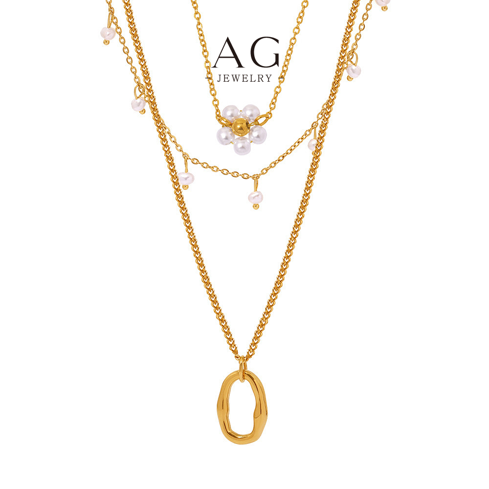 AG Pearl Oval Double Layer Necklace Low MOQ Jewelry Manufacturer AGP2034