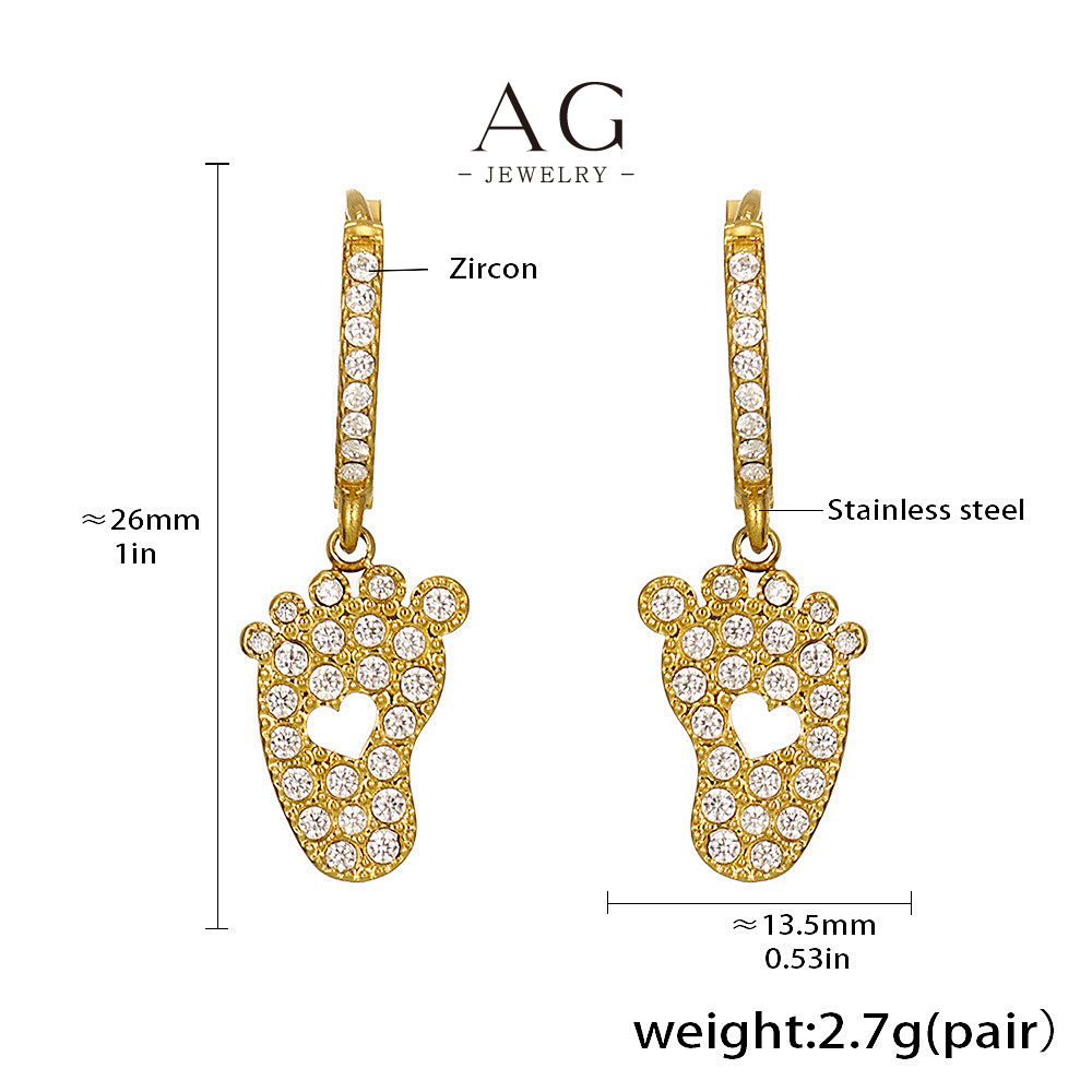 AG Stainless Steel Footprint Zirconia Earrings New Baby Gift Idea AGF1689
