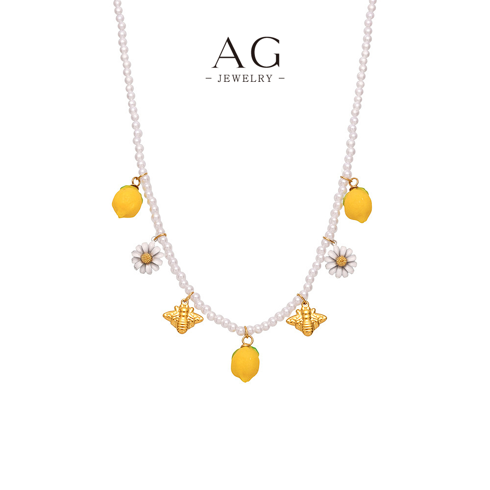 AG Lemon Theme Jewelry Set Necklace Earrings Bracelet Fresh Citrus Collection AGTXP288