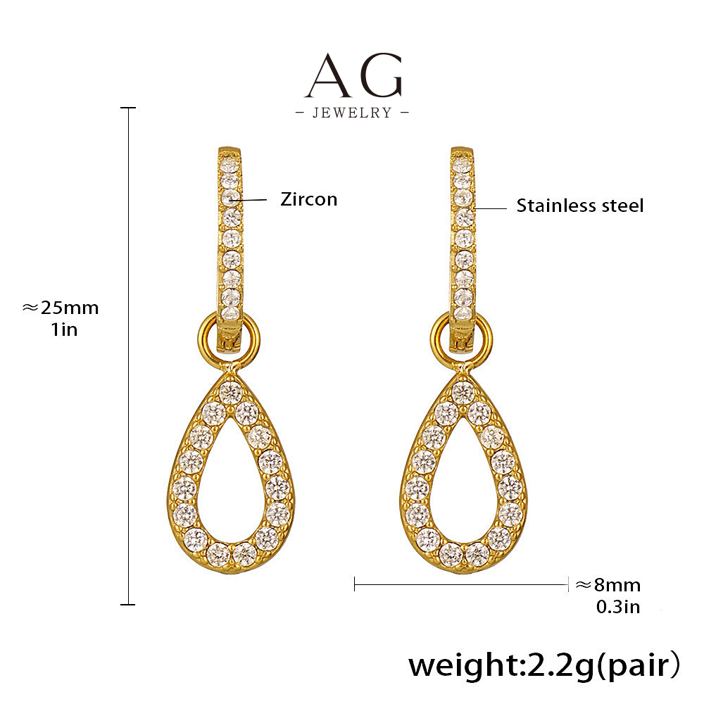 AG Stainless Steel Teardrop Zirconia Earrings Red Carpet Elegance AGF1685