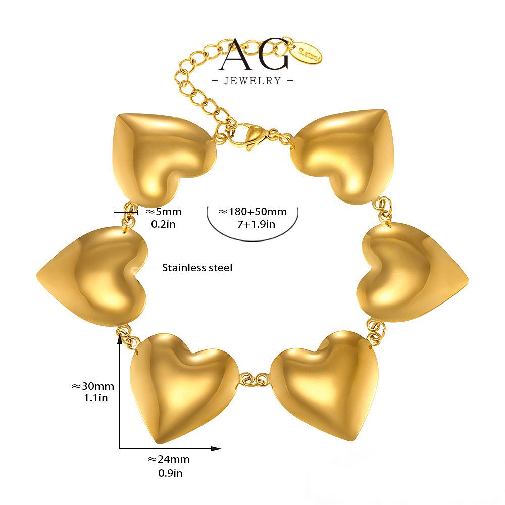 AG Hollow Mirror Heart Jewelry Set Gold Accent Necklace Bracelet Earrings AGTXE227