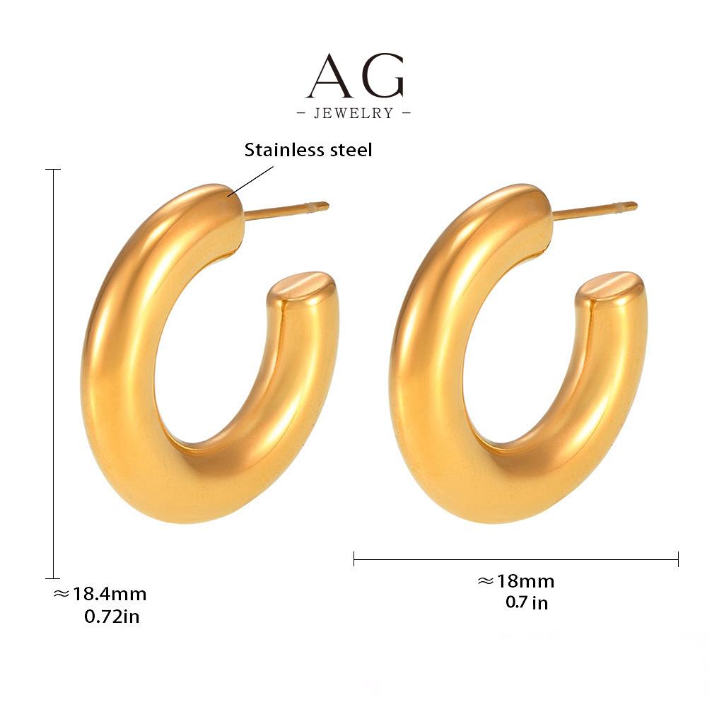 AG Stainless Steel Hollow C Shape Hoop Earrings Lightweight Minimalist AGF1715