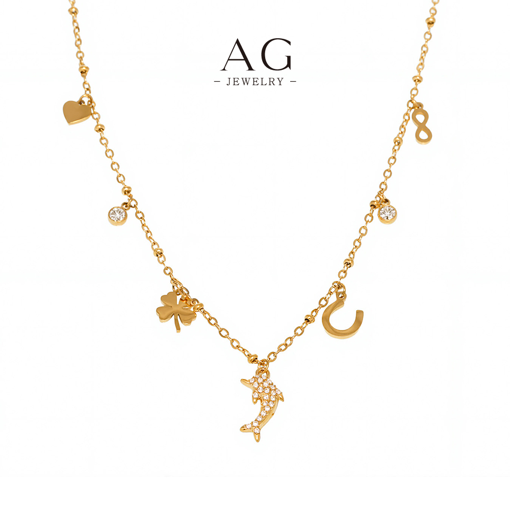 AG Multi Pendant Necklace Stainless Steel Layered Narrative Jewelry AGP1335