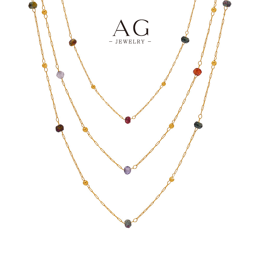 AG Stainless Steel Multicolor Bead Necklace Stackable Dainty Jewelry for Women AGP1991