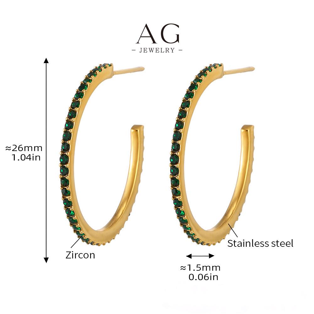AG Stainless Steel C Shape Zirconia Earrings Multi Color Birthstone Collection Small Medium Large Sizes AGF1711