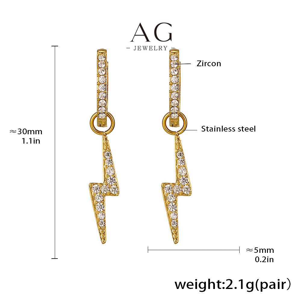AG Stainless Steel Lightning Zirconia Drop Earrings Edgy Street Style AGF1682
