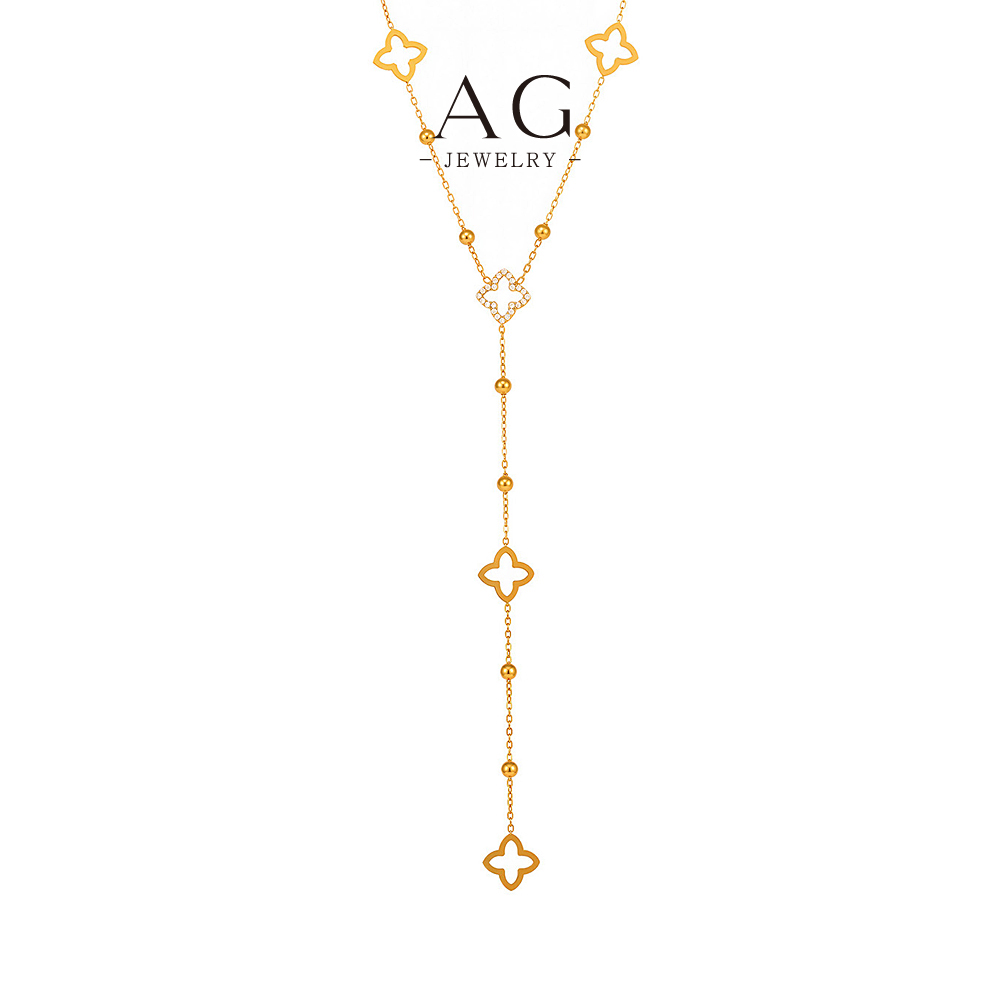 AG Stainless Steel Four Leaf Clover Choker Necklace Lucky Charm Gift AGP780