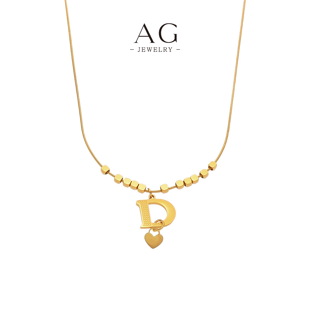 AG Initial D Heart Pendant Necklace Stainless Steel Personalized Love Jewelry AGP1353