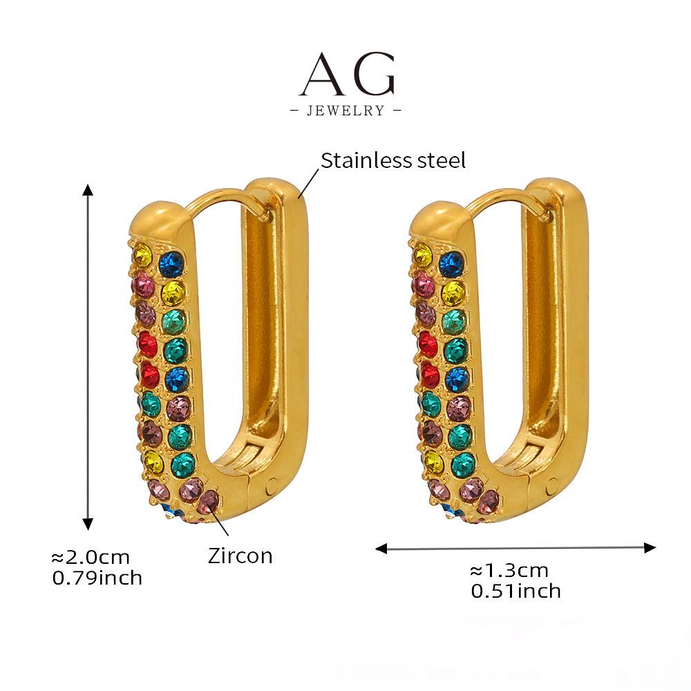 AG Stainless Steel Clip On Square Zirconia Earrings Non Pierced Luxury AGF1569