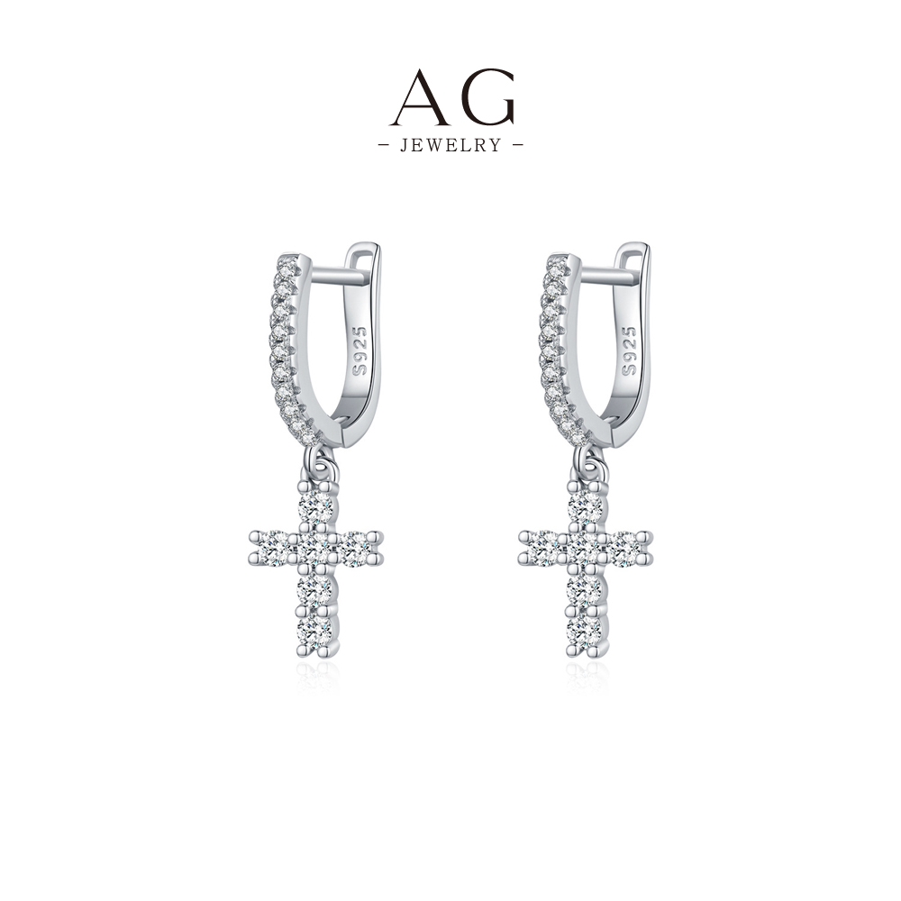 AG Cross Zircon Drop Earrings 925 Sterling Silver Faith Inspired Statement Jewelry AGMSE0080