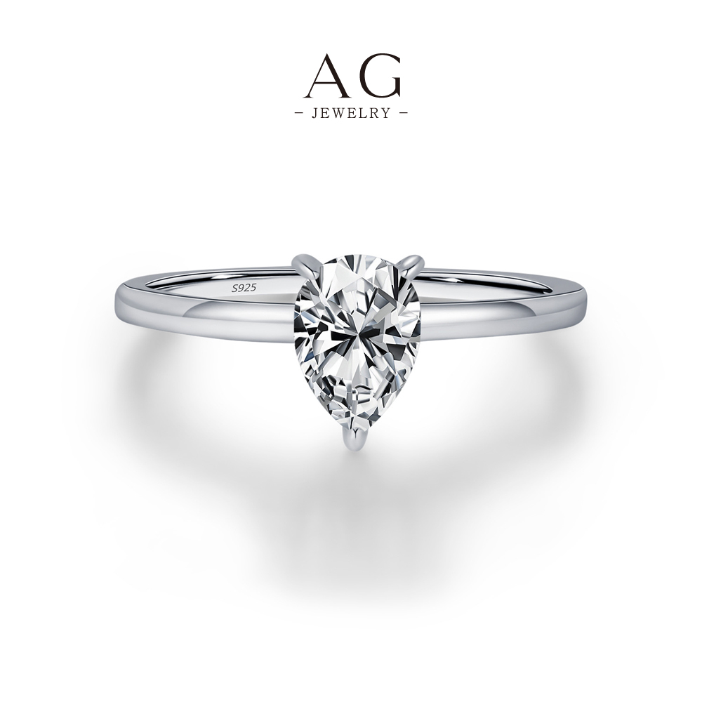 AG Pear Cut Zircon Ring 925 Sterling Silver Teardrop Elegance Jewelry AGMSR0047
