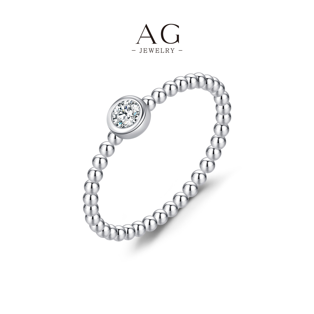 AG Beaded Halo Round Zircon Ring 925 Sterling Silver Vintage Revival Jewelry AGMSR0051-1