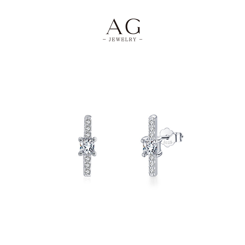 AG Vertical Square Zircon Stud Earrings 925 Sterling Silver Linear Modernist Jewelry AGYGE2260