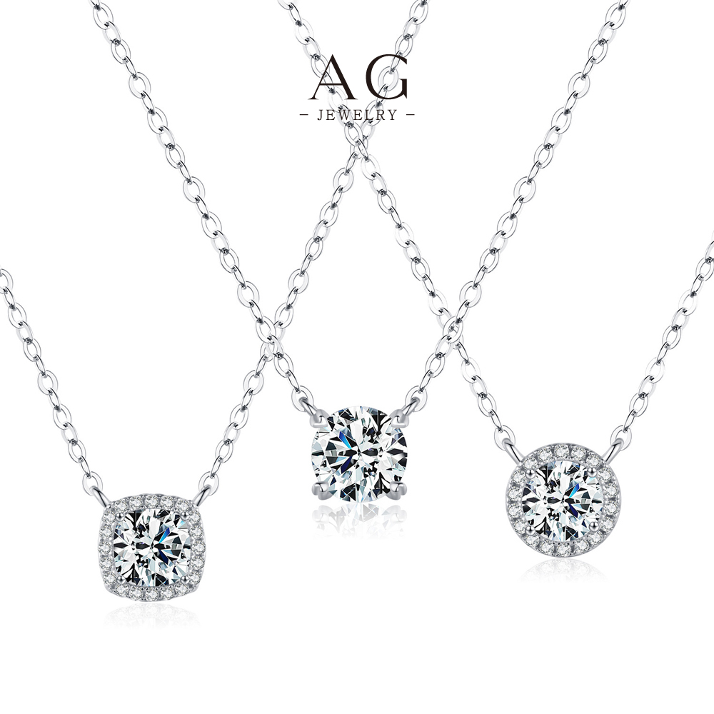 AG Modern Square Zircon Necklace 925 Silver Minimalist Princess Cut Jewelry AGMSN0044