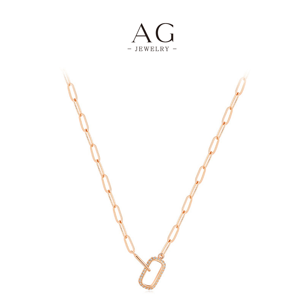 AG Double Oval Hoop Necklace 925 Sterling Silver Modern Geometric Link Jewelry AGRHN1123