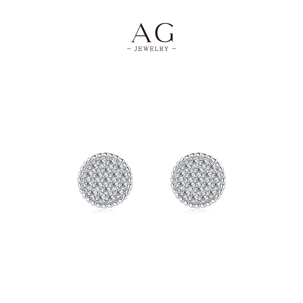 AG Full Pav&eacute; Heart Zircon Stud Earrings 925 Sterling Silver Dazzling Celebration Jewelry AGYGE1419