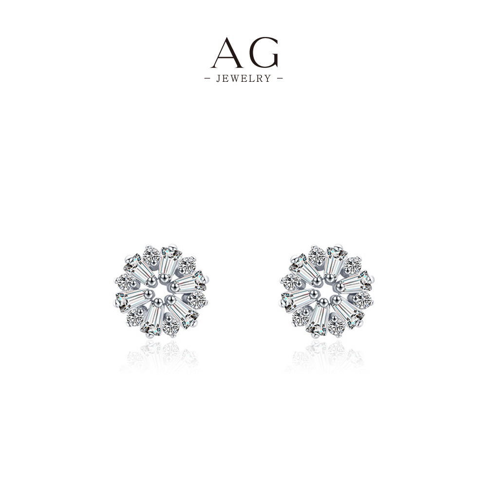 AG Round Floral Zircon Earrings 925 Sterling Silver Blossom Motif Jewelry AGYGE2798