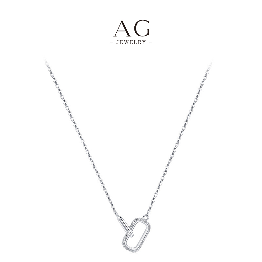 AG Double Oval Hoop Necklace 925 Sterling Silver Modern Geometric Link Jewelry AGRHN1085